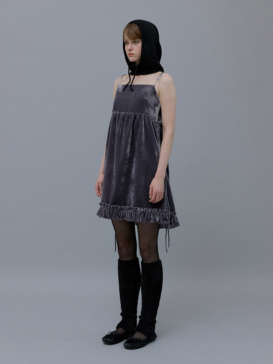 Velvet Shirring Mini Dress (Winter Gray)
