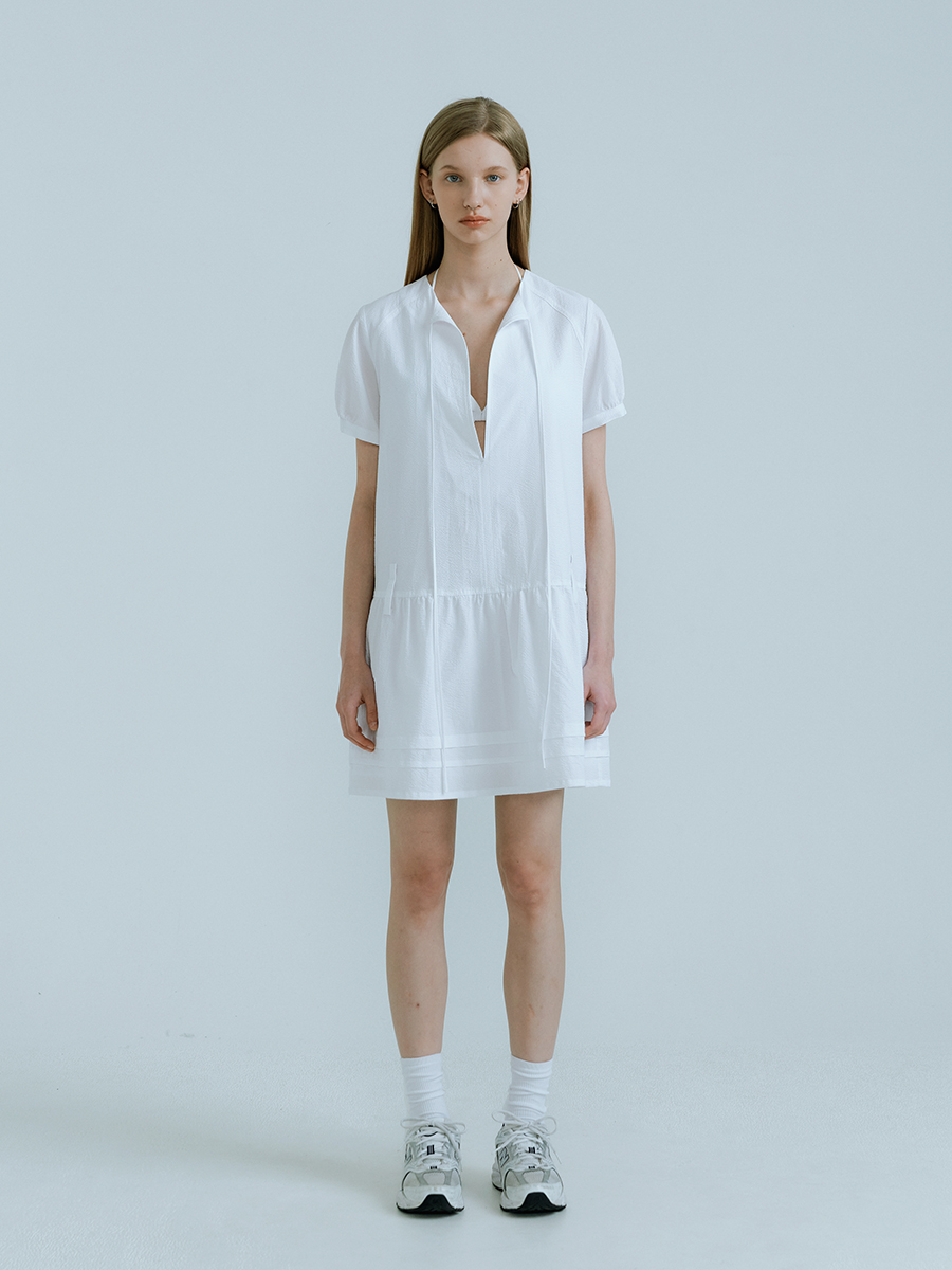 Double Belt Loops Mini Dress (White)