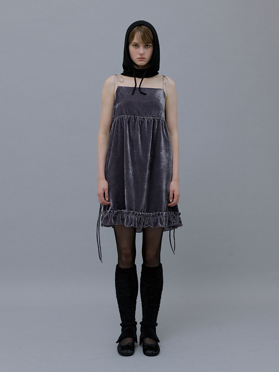 Velvet Shirring Mini Dress (Winter Gray)